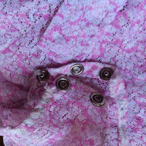 Small Vintage 1960's Pink Top True Mod Bodysuit Long Sleeve Lace Sheer Blouse - Picture 8 of 9